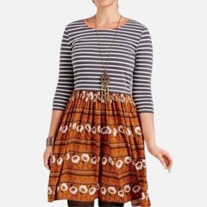 Matilda Jane Winsome Mixed Print Floral Striped Dress size S Whimsy Twee Boho